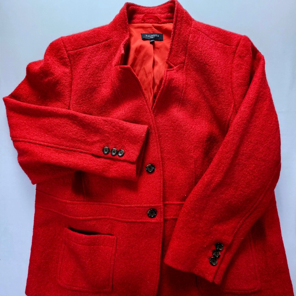Talbots Plus Womens 22W Red Wool Blend Boiled Wool Jacket Coat PH5090